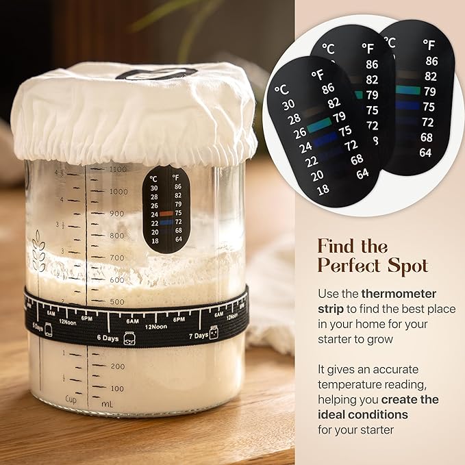 Sourdough Bread Making Kit with 10" Round & 11" Oval Bannetons and 40 oz Starter Jar – Complete Artisan Sourdough Kit with Lame, Whisk, Scrapers, Slings, Mat, Silicone Spatula & Cloth Covers