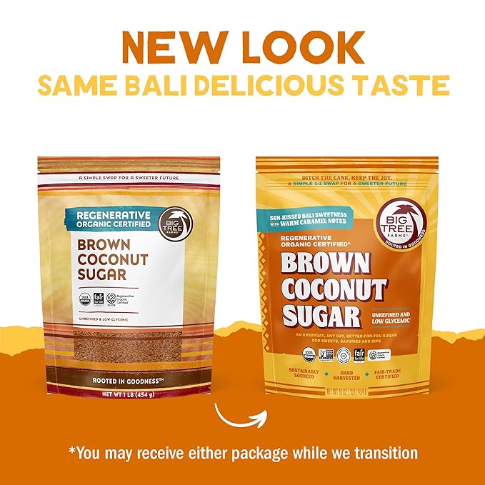 Big Tree Farms Organic Brown Coconut Sugar - Coconut Palm Sugar, Unrefined, Fine Crystals, Cane Sugar Replacement, Coconut Blossom Nectar, Vegan, Perfect for Baking - 1 Pound (Pack of 1)