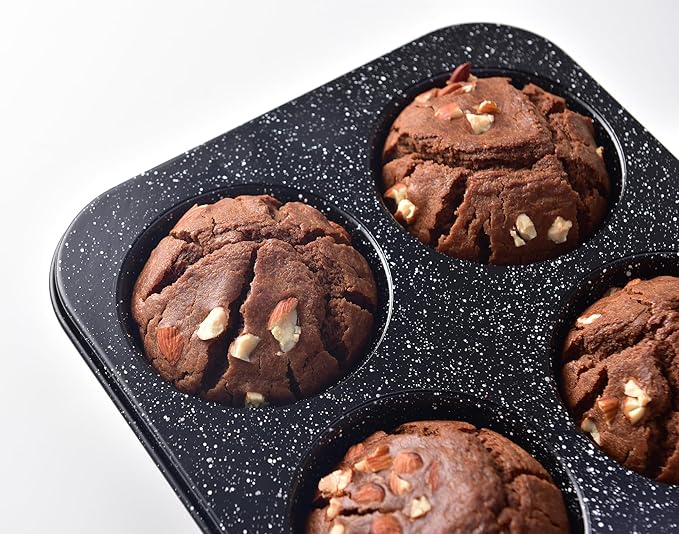 Monfish Jumbo Deep Muffin Pan 6 Extra Large Cup Cupcake Tray Black Granite Finish Muffin Tin Carbon Steel
