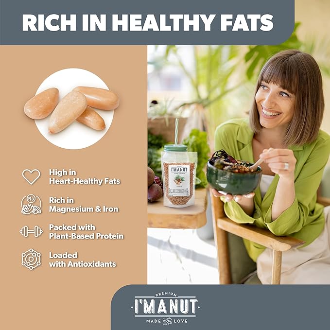 Premium Raw Pine Nuts 16oz (1 lb.) Non-GMO, No Additives Batch Tested Gluten & Peanut Free, Resealable Pouch for Freshness, Unsalted Pine Nuts - Perfect for Pesto, Salads, Gourmet Cooking and Baking