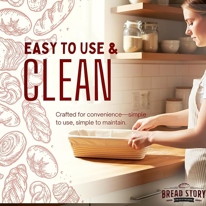 Bread Story Oval Banneton Bread Proofing Basket – 12x5.5" Oval Sourdough Proofing Basket with Cloth Liner – Handmade Natural Cane Brotform Bowl for Rising, Baking & Artisan Loaves