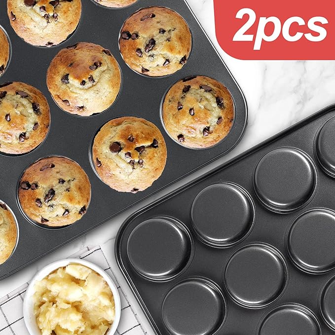 Muffin Top Pan 2 Pack Baking Pans Whoopie Pie Pan, Nonstick 3 Inch Yorkshire Pudding Pan for Pansuffin, Moon Pie, Cookies, Small Hamburger Bun