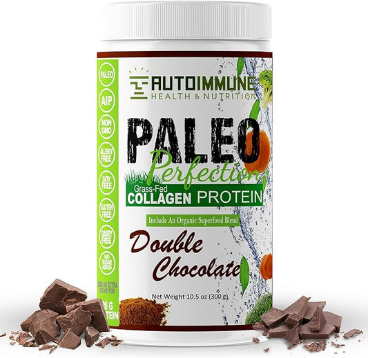 Paleo Perfection Double Chocolate Grass Fed Beef Collagen Protein Powder with Stevia - Paleo, Keto, SCD, AIP Protein Powder with Apple Fiber, Carrot & Broccoli - Protein Powder & Superfood Blend