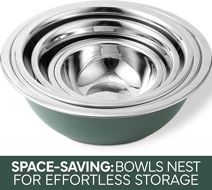 COOK WITH COLOR Stainless Steel Mixing Bowls Set - Nesting Bowls, 14 Pieces, Green