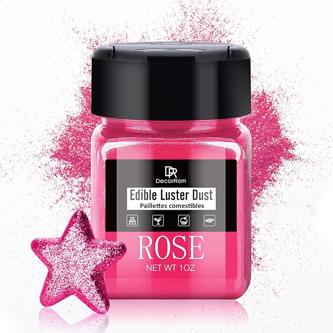 Edible Glitter - 1oz Luster Dust Edible Food Grade Glitter for Cocktail, Cake Decorating, Baking, Drinks - Shimmer Dust Powder, Metallic Food Coloring Powder for Icing, Fondant, Candy, Cookie (Rose)