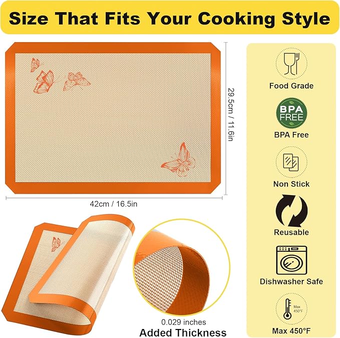 Silicone Baking Mat, 2 Pac 16.5"L x 11.6"W Silicone Cookie Sheets Reusable Baking Mat - Non-Stick Food Safe Dark Gray Oven Baking Sheet for Making Cookies, Macaroons, Bread