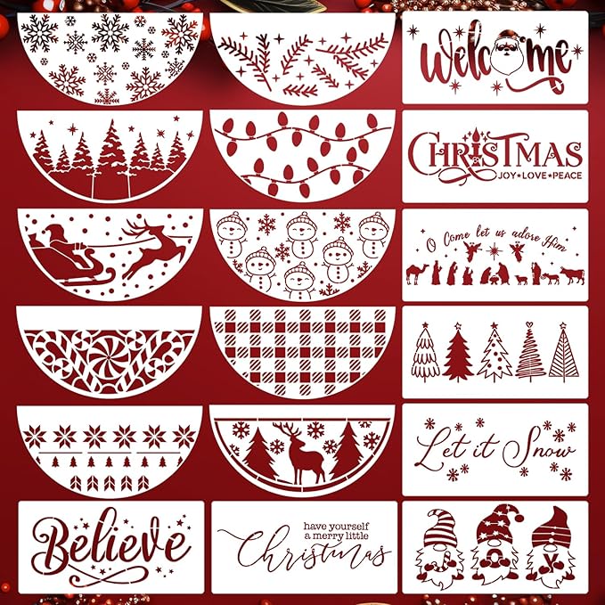 Christmas Stencils for Painting on Wood 12" Christmas Stencils for Crafts Reusable Xmas Holiday Stencil for Door Mats Round Hanger Fabrics Decor