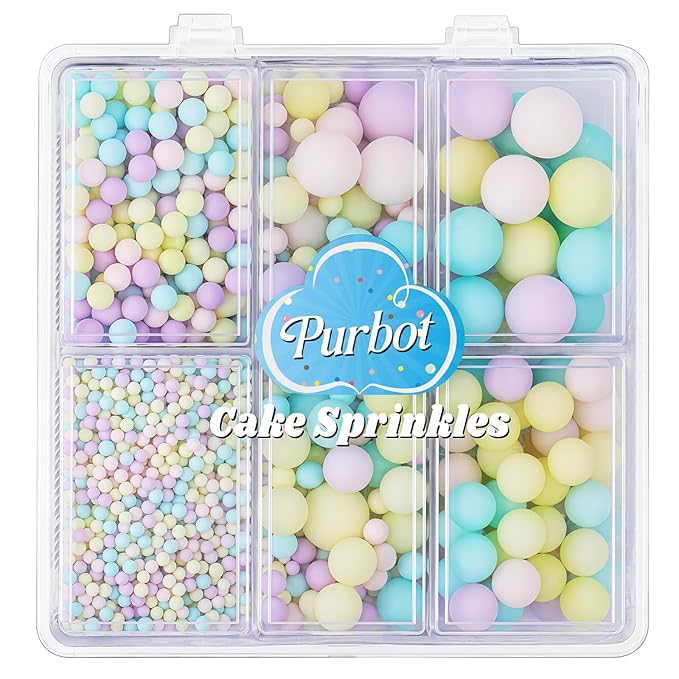 Pastel Pearl Sprinkle for Cake Decorating, 4 Sizes Sugar 130g/4.6oz, Cupcake, Ice Cream, Donuts, Macaron Toppings Supplies (2mm, 4mm, 7mm, 1cm)