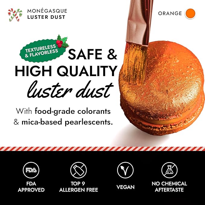 MONÉGASQUE Orange Edible Glitter for Drinks 7g – Edible Glitter for Cakes & Cocktails - Orange Luster Dust for Cocktail & Cake - Christmas Drink Garnish, Food Decorations, Cake Decorating Spray