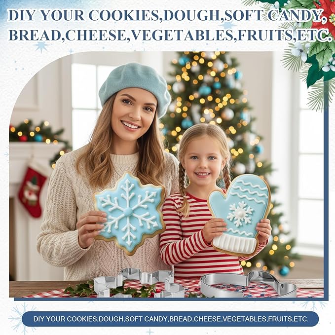 2 Pcs Extra Large Christmas Cookie Cutters 8" Giant Snowflake and Glove Stainless Steel Cookie Cutters for Winter Holiday Baking