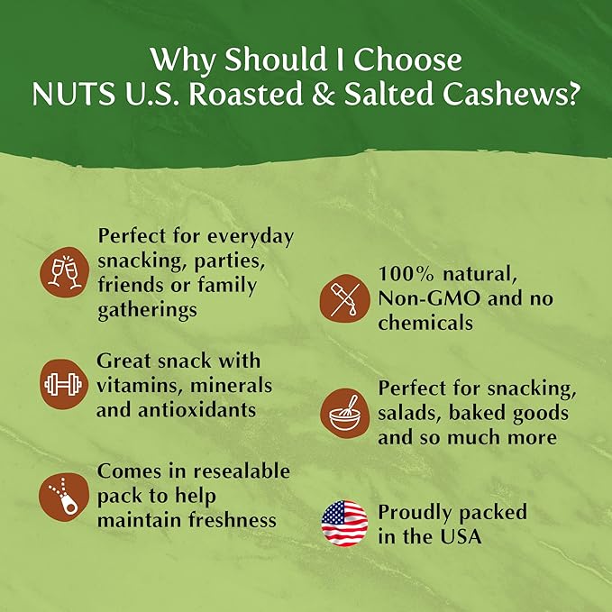 NUTS U.S. - Cashews | Roasted and Salted | No Shell | 100% Natural | Packed in a Resealable Bag!!! (4 LBS)