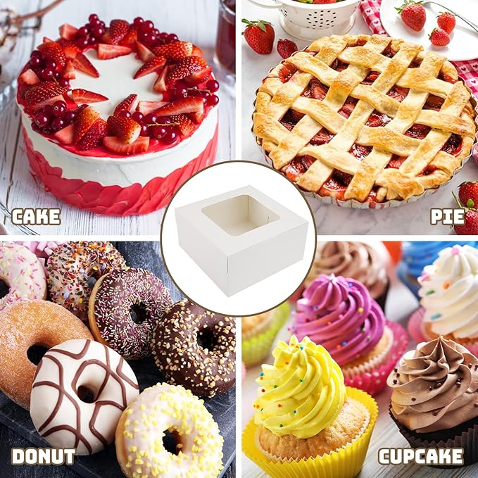 Moretoes 32pcs Cake Boxes, 10x10x5 Inch Cake Containers With Window, Bakery Boxes Pastry Container Cajas Para Pasteles for Valentine's Day, Mother's Day, Cookie, Cupcakes, Pies