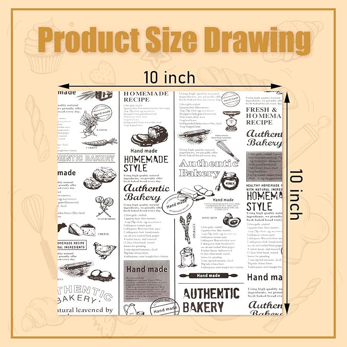 10" x 10" - 200 Pk - Food Paper Sheets, Sandwich Wrapping Greaseproof Paper Sheets, Bread/Rolls Deli Paper Liners, Baskets Lining Wrappers for Fish & Chips or Burger & Fries
