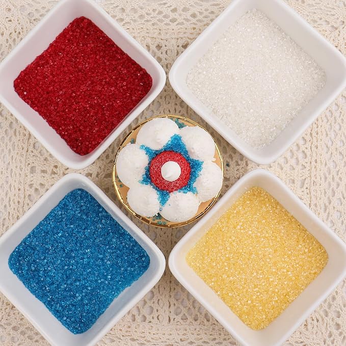 Red White and Blue Sprinkles Sanding Sugar for Cake Decorating, 4th of July Sprinkles 4 Colors Sparkling Decorating Coarse Sugar Crystals for Cupcakes Cookie Ice Cream Baking Topping