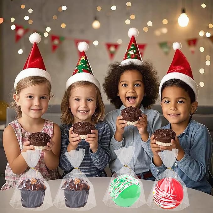 200 Pack 5"×2"x6.5" Cellophane Muffin Bags with Gold Twist Ties & Flat Bottom Food Safe Bakery Packaging for Cupcakes, Brownies, Cookies, Macarons Perfect for Party Favors & Catering
