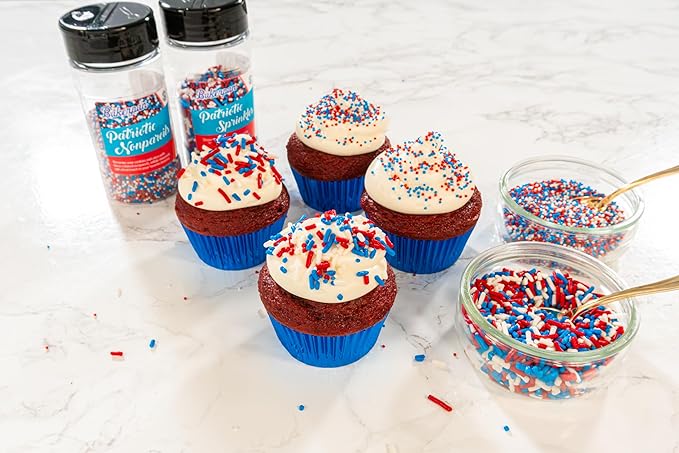 Bakerpan Patriotic Nonpareils Sprinkles - 7 Ounces Patriotic Sprinkles for Cake Decorating - Edible Nonpareils for Cupcakes, Ice Cream, Cake Decorations (Made in USA)