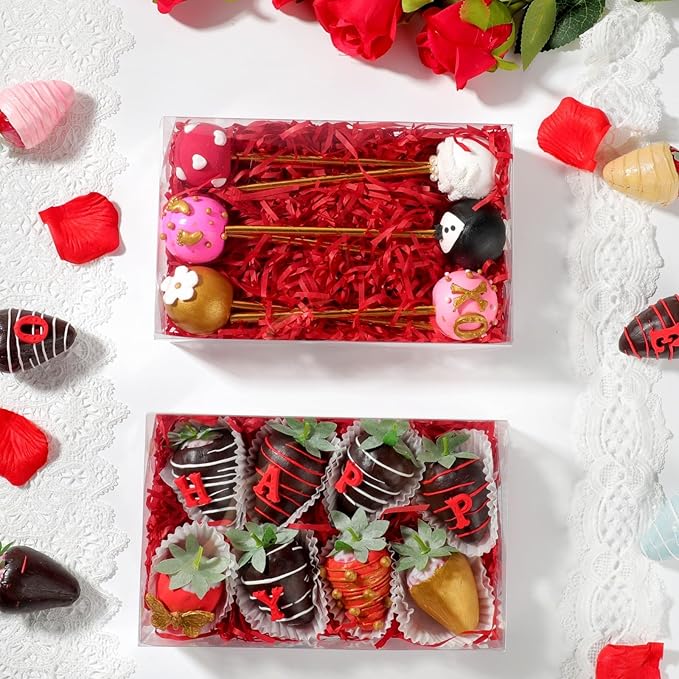 50pcs 8x5x2 Inches Full Clear Chocolate Covered Strawberries Boxes Cookies Cake Pop Cakesickle Macron Chocolate Truffle Cakesickle Bakery Boxes for Christmas