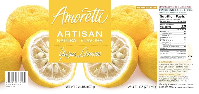 Amoretti - Natural Yuzu Lemon Artisan Flavor Paste, 8 oz, Perfect For Ice Cream, Beverages, Cakes, and more, Preservative Free, Vegan, Gluten Free, No Artificial Sweeteners, Highly Concentrated