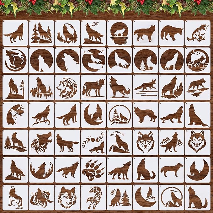 Augshy 56 Pcs Reusable Animal Wildlife Stencils, 3x3 Inch Drawing Templates for Crafts DIY Projects Home Decor Wood Canvas Wall Art Cards