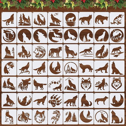 Augshy 56 Pcs Reusable Animal Wildlife Stencils, 3x3 Inch Drawing Templates for Crafts DIY Projects Home Decor Wood Canvas Wall Art Cards