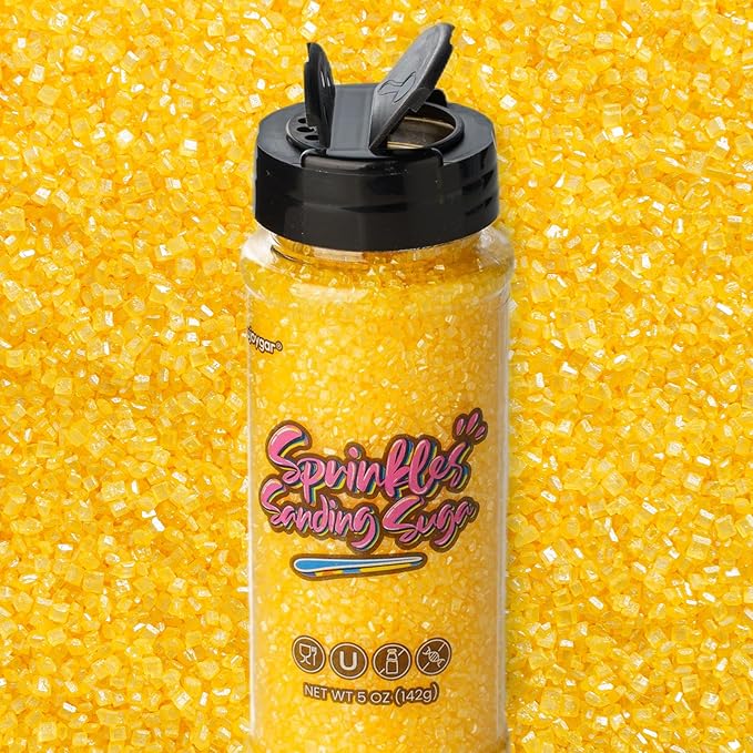 Sujoygar Yellow Saning Sugar Sprinkles, 5oz Edible Yellow Sugar Crystals for Cocktails, Cake Sprinkles for Chocolate Ice Cream Toppings Cupcake Decoration Wedding Party Cookies Baking Dessert Food Supplies