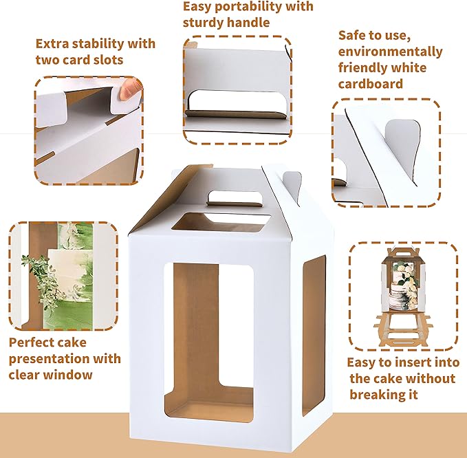 XININSUN 12inch Tall Cake Boxes with windows,12x12x14 Tall Cake Carrier, Tiered Cake Box, Layer Cake Box, large cake box,Ideal for 10" & 12" Tiered Cakes (6 Pack-White)