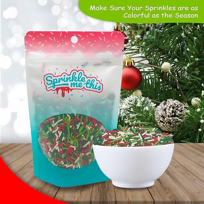 Mistletoe Magic Sprinkle Mix - 12 OZ Resealable Stand Up Candy Bag - Christmas Themed Sprinkle Topping - Bulk Holiday Sprinkles for Baking and Desserts