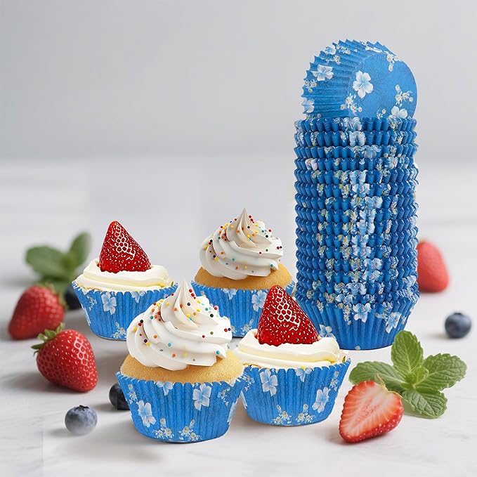 Floral Standard Cupcake Liners 400 Count Paper Baking Cups Food Grade Disposable Cupcake Wrappers, Blue