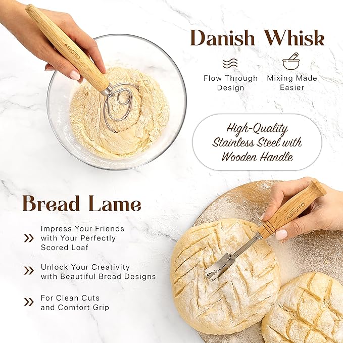 Sourdough Bread Making Kit with 9" Round & 10" Oval Bannetons and 40 oz Starter Jar – Complete Sourdough Kit with Lame, Whisk, Scrapers, Slings, Mat, Silicone Spatula & Cloth Covers