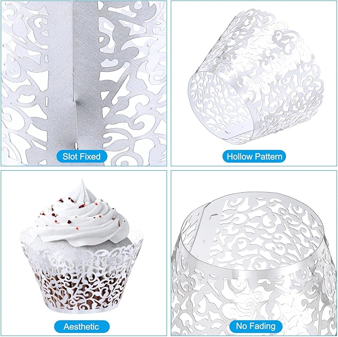 PATIKIL Cupcake Wrappers Paper, 50 Pack Baking Cups Standard Vine Decoration for Anniversary Birthday Weddings and Parties, Reflective Silver