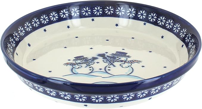 Blue Rose Polish Pottery - Blue Frosty Friend Pie Plate - 9.75" Diameter - Ceramic Baking Dish, For Pies, Quiches & Desserts