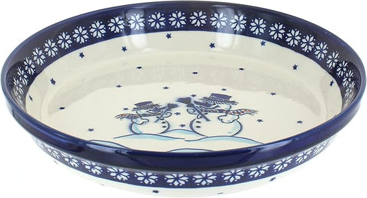 Blue Rose Polish Pottery - Blue Frosty Friend Pie Plate - 9.75" Diameter - Ceramic Baking Dish, For Pies, Quiches & Desserts