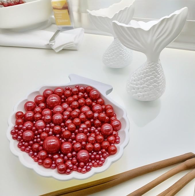 Edible Red Sugar Pearls Sprinkles Candy Mix Size Pearls Cake Decorations Cupcake Toppers Cookie Decorating Perfect for Wedding Party Valentine Halloween Christmas Supplies 4.58OZ