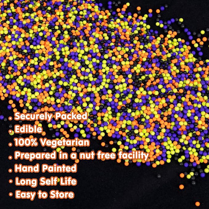 Edible Pearl Sprinkles,Nonpareils Purple Black Green and Orange Mix,130g/4.58oz,Cute Pearls Cake Candy,Mini Sugar Sprinkles for Decorations Baking,Cake Ice Cream Cookies Cupcake Toppe Chocolate,Birthday Thanksgiving Christmas Supplie