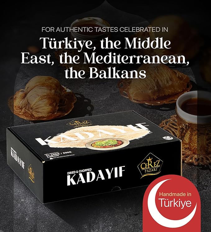 Cerez Pazari Kataifi Shredded Fillo Dough 1.1 lb. Shredded Phyllo Dough, Kadayif Ingredient For Dubai Chocolate Bar Pistachio, Raw, Dried, Chopped Kataifi Pastry, Knafeh, Kunafa