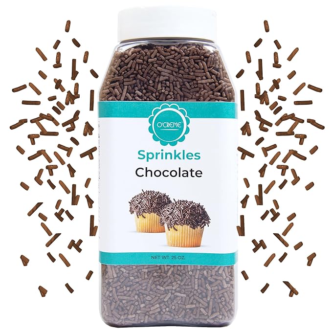 O’Creme Chocolate Sprinkles – 25oz Sprinkles for Cake Decorating – Kosher Pastel Sprinkles for Cupcakes, Cookies, Cakes, Ice Cream – Easy-Pour Jar