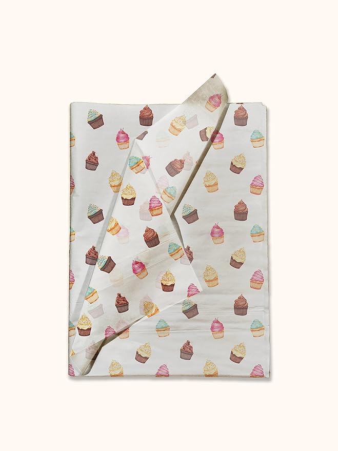 Cupcakes Birthday Party Printed Tissue Paper for Gift Bags or Boxes and Wrapping - Bulk Decorative Art Tissue Paper for Packaging and Gifting | 24 Sheets 20" x 30"