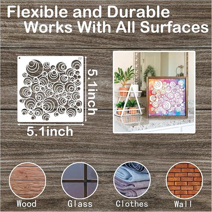 30pcs Texture Stencils for Crafts Reusable Mixed Media Geometric Brick Cubist Leopard Wood Grain Stencil Layering Stencils for Painting on Wood Wall DIY Background Furniture Card Canvas(texture30)