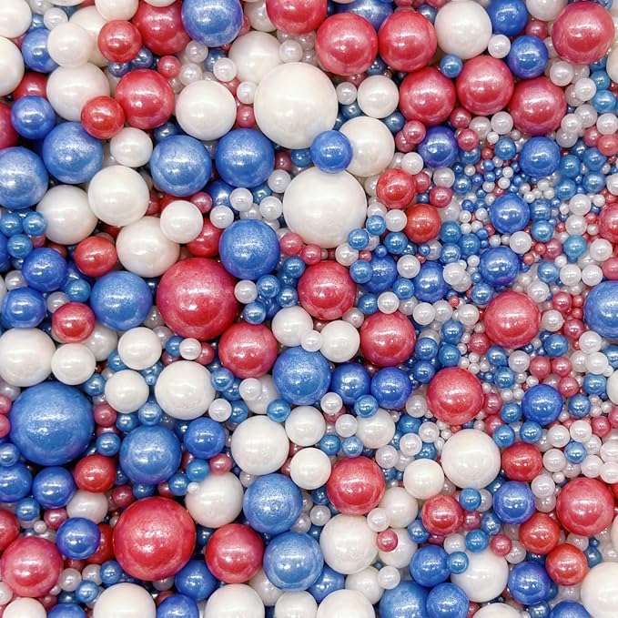 Dynastang Mixed Size Patriotic Pearls Sprinkles Edible Pearls Cake Decorating Pearls Cake Decorations Cupcake Toppers Cookie Decorating Perfect for Cakes, Cupcakes, Desserts Toppings 3OZ