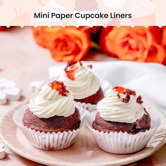 NUOMI 1 Inch Paper Muffin Liners Super Mini Baking Cups Cupcake Liners 1000 Pcs Treat Cups for Weddings, Birthday, Baby Shower, White