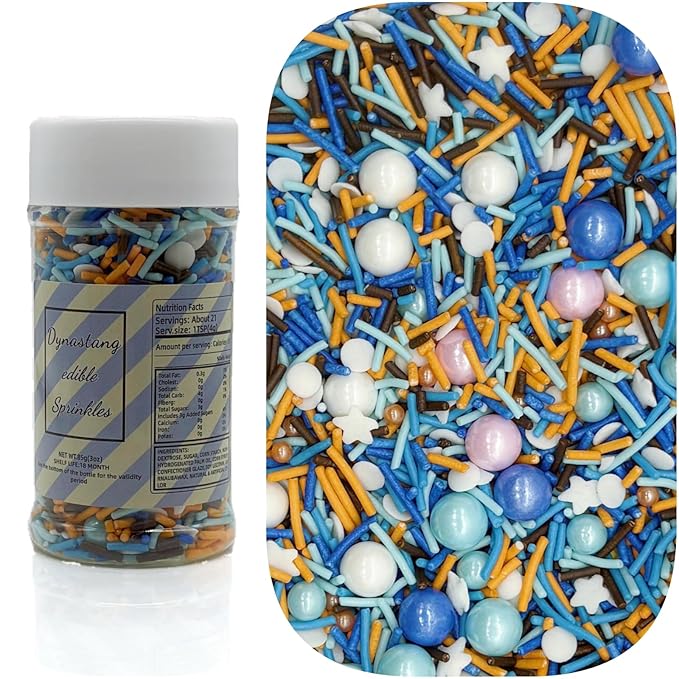 Dynastang Blue & Orange & White Sprinkles Mixed Style Edible Cake Decorations Cupcake Toppers Cookie Perfect for Cakes, Cupcakes, Desserts Toppings 3OZ