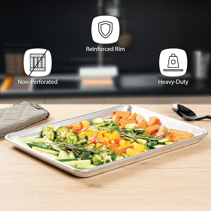 Restaurantware Met Lux 18 x 13 Inch Industrial Baking Pan 1 Heavy-Duty Bakery Sheet Pan - Rimmed Edges Endures Up To 392F Aluminum Half-Baking Sheet Dishwashable Ideal For Baking or Roasting