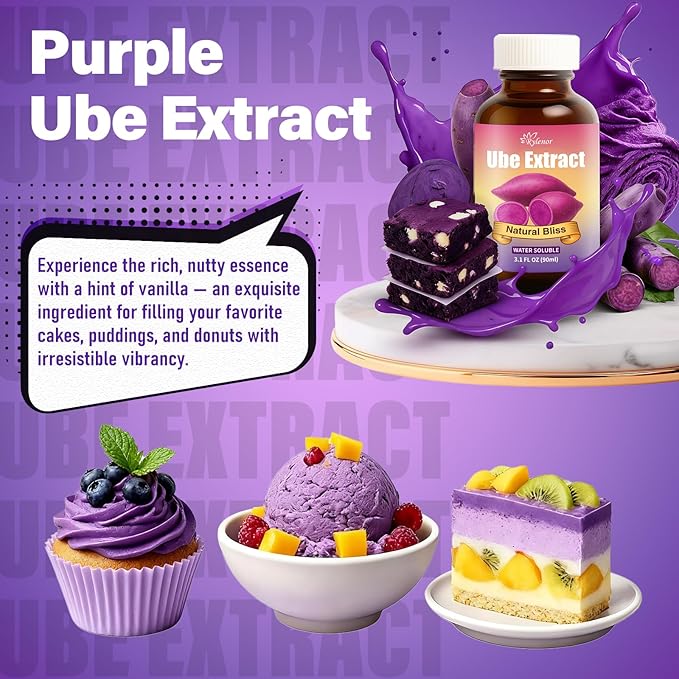 Rylenor 3oz Ube Extract for Baking–Purple Yam Flavoring for Latte, Desserts & Drinks, Ube Flavoring for Ice Cream, Ube Cake, Sugar-Free, Gluten-Free, Alcohol-Free with Dropper