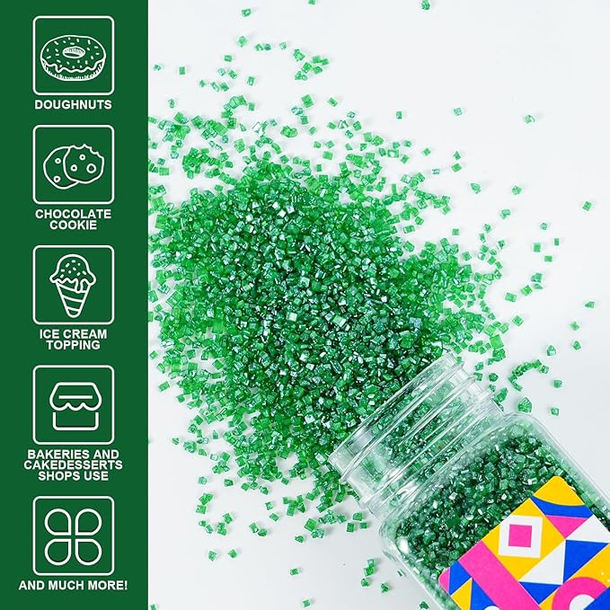 Green Sanding Sugar Sprinkles, 5.3 oz Edible Sparkling Sugar Crystals for Baking Topping, Cupcakes, Cookies, Ice Cream & Cake Decorating, Wedding Party Christmas Supplies