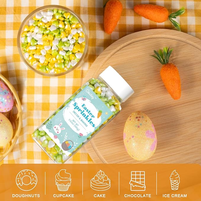 Cobakey Heart Sprinkles for Cookies 3.52 Ounce Spring Sprinkles for Baking Yellow & Green Edible Heart Perfect for Easter Cake Decorations, Baking, Ice Cream, Cookies, Cupcake Topper