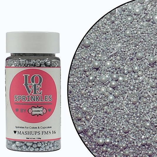 Confect Mix Shimmering Silver Pearls & Jimmies Christmas Sprinkles | Birthday, Metallic Sprinkle | Edible Sprinkles for Cakes & Cupcakes Decoration | Vegan, Gluten-Free, Soy-Free, Dairy-Free, Palm Oil-Free- 4.2 Oz