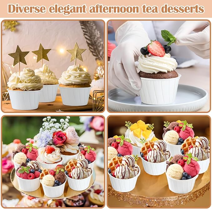 300 Pcs Paper Dessert Cups, 3.5 oz Cupcake Baking Liners Parchment Muffin Liners Disposable Ice Cream Cups for Pills, Dessert, Medication Distribution, Tasting, Wedding Birthday
