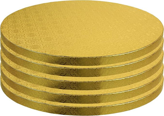 O’Creme Cake Board, Gold Foil Round Cake Circles with Gorgeous Design, Sturdy & Durable 1/2” Thick Cake Drums, Round Cake Boards with 12” Diameter, Pack of 5 Disposable Cake Drums