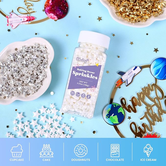 White Sprinkles for Cake Decorating, White Star Sprinkles Perfect for Cupcake Toppers Wedding Party Valentines Halloween Christmas Supplies