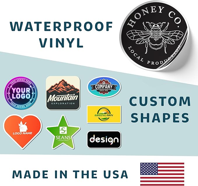 Custom Stickers - Personalized Waterproof Vinyl Stickers for Business Logo - Design Your Own Custom Labels - Made in The USA